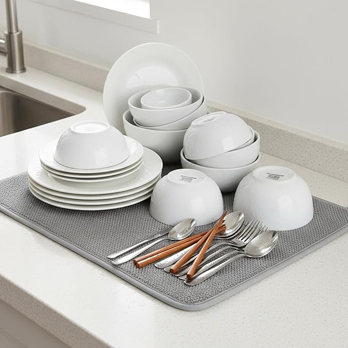 Microfiber Small Dish Drying Mat, 11.8x15.7 Inch Absorbent Dish Drainer Kitchen Counter Protector Gray Dishes Pad for Sinks Countertops Draining Racks