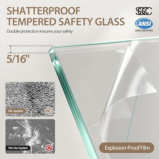 Frameless Bathtub Shower Doors 56-60" W x 60" H, 5/16" Tempered Glass Sliding Shower Door for Bath Tub with Explosion-Proof Film and Nano-Coating, Stainless Steel Components in Chrome