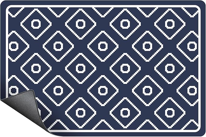 SUEH DESIGN Dish Drying Mat, Absorbent Coffee Mat 19.6 x 11.8 in Quick Dry Drying Mats Large Coffee Mat for Coffee Bar Kitchen Countertop, Dark Blue