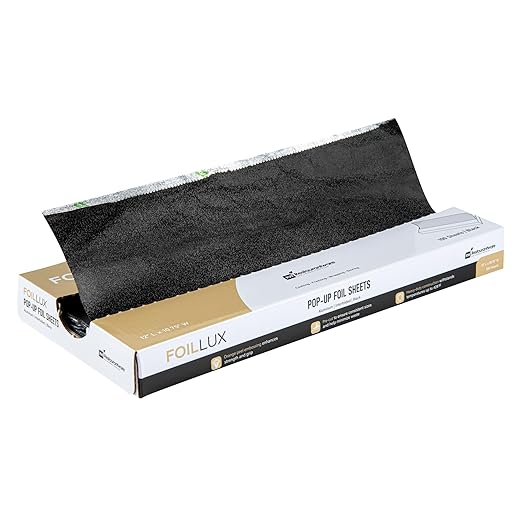 Restaurantware-Foil Lux 12 x 10.8 Inch Pop-Up Foil Sheets, 100 Disposable Foils Papers For Food - Orange Peel Embossing, Interfolded, Black Aluminum Foils Sheets, Greaseproof, Freezable, Oven Ready
