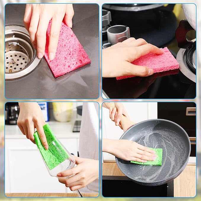 Zhengmy 200 Pieces Sponges Kitchen Compressed Sponges Bulk Natural Dish Sponge Compressed Wood Pulp Cleaning Sponge Without Scratching for Kitchen Bathroom, 3.9 x 2.4 x 0.12 Inch (Multicolor)