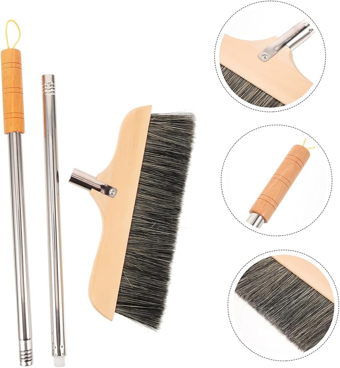 Wood Bristle Broom Heavy Duty Household Sweeper Long Handle Soft Bristle for Tile Surface Cleaning