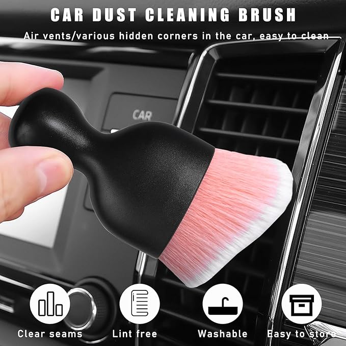 2PCS Car Interior Dust Brush, Soft Scratch Free Auto Detailing Brushes, Universal Vehicle Interior Cleaning Tool for Automotive Dashboard, Air Vents, Leather (Pink & White)
