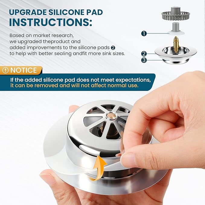 3-in-1 Kitchen Sink Strainer & Stopper, Stainless Steel Finish Pop Up Drain Plug – Anti-Clogging Food Catcher with Brass Core – Fits Standard 3.5 Inch Drain, Heavy Duty Replacement