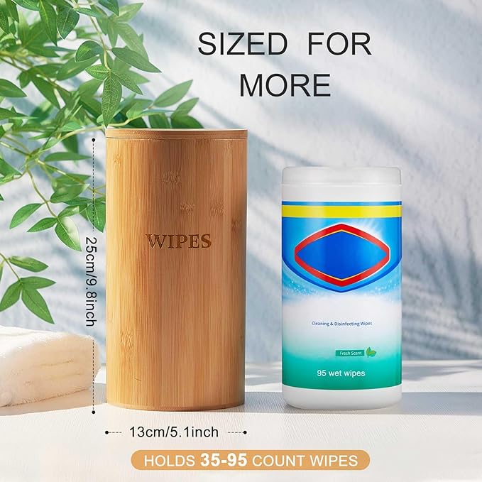 Refillable Wet Wipes Dispenser Disinfecting Wipe Container with Magnetic Lid Stylish Decorative Bamboo Holder for Bathroom Kitchen Countertop Home Office Storage Cleaning(Natural)