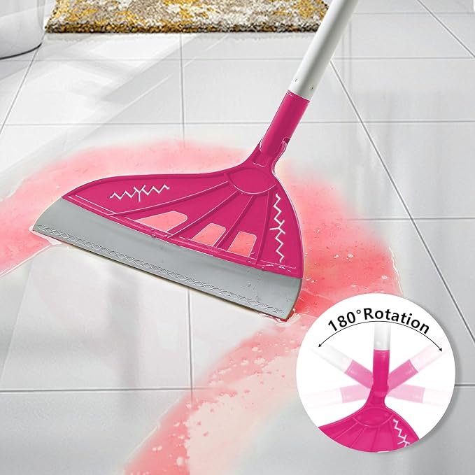 Magic Broom Sweeper, Multifunction Replaceable Silicone Broom, Household Squeegee for Floor Cleaning, Bathroom, Pet Hair, Dog Broom Brush Set (Bright Pink)