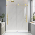 Frameless Glass Shower Door, 49-54" W x 76" H Sliding Frameless Shower Door, 1/4''(6mm) SGCC Tempered Glass, Explosion-Proof Film Nano Coating, Stainless Steel Hardware, Brushed Gold