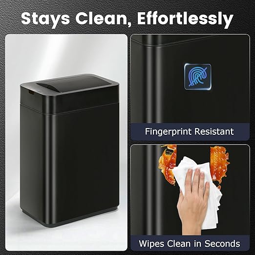 Sensor Trash Can with Butterfly Lid 2.6 Gallon Rectangular Automatic Garbage Can, Stainless Steel Trash Bin, Slim Waterproof Wastebaskets with Lid Soft Close for Under Counter, Black