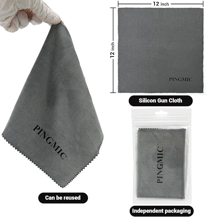 PINGMIC 2/5 Pack Silicon Gun Cleaning Cloth, Lint-Free Microfiber Gun Cloth, 12" x 12" Large Cleaning Wipes, Polishing Rag for Firearms, Reel, Knives, Tool, Sporting Equipment, Precision Instruments