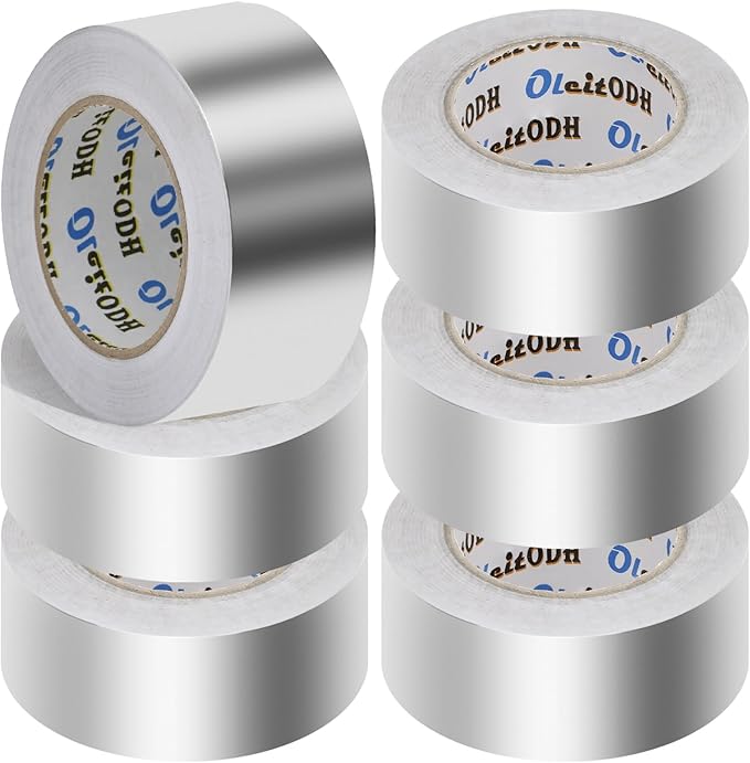 6 Pack Aluminum Foil Tape Bulk - 2 Inch x 55 Yards - 2.7mil Heavy Duty Metal Duct Tape, Aluminum HVAC Tape for Sealing & Patching, Air Ducts, Insulation Metal Repair, Professional Grade