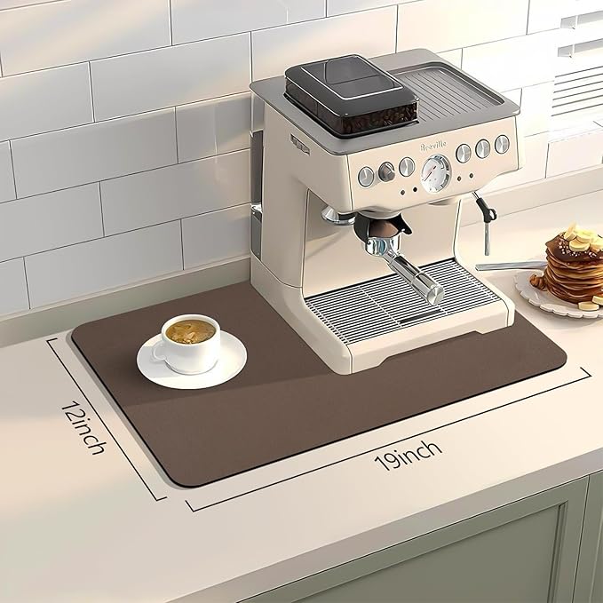 Bloss Absorbent Coffee Mat, Dish Drying Mat for Kitchen Counter Coffee Bar Accessories Espresso Machine, Dish Drainer/Home Improvement(16.1"x24.1", Brown)