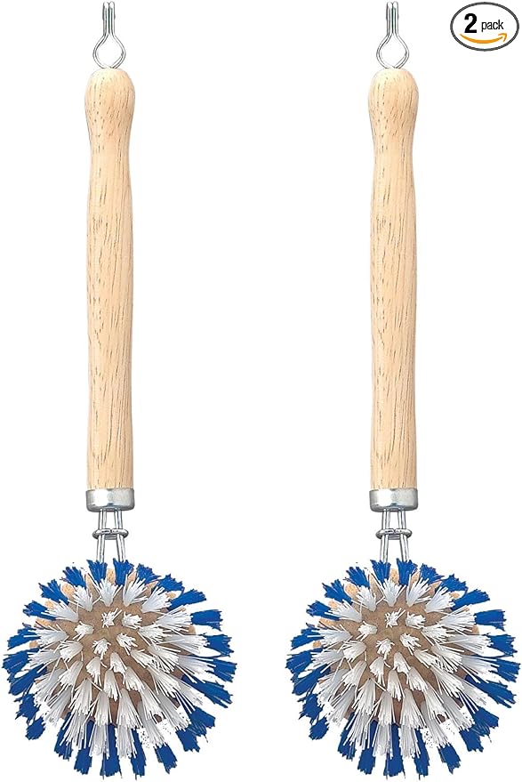 HIC Kitchen Dish Washing Vegetable Scrub Brush, Non-Scratch Nylon Bristles, Set of 2