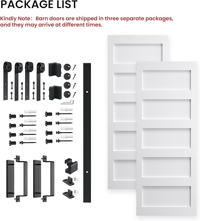 Double 30" x 84" White Barn Door with 10FT Sliding Door Hardware Kit Included, Assemblely Needed, Waterproof PVC Surface, Fit Max Opening 58in x 82in, White