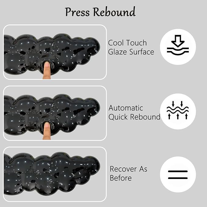 Computer Keyboard Stand with Gel Cloud Wrist Rest Keyboard Riser for Desk Cute Silicone Mouse Wrist Pad Set Easy Typing Ergonomic Tilted Acrylic Transparent Keyboard Holder for Desktop Office Black