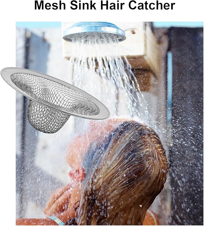 6-Pack Bathroom Mesh Sink Drain Strainer - 2.12" Top / 1" Small Stainless Steel Hair Basket Catcher for Bathroom Sink, Lavatory, Balcony, Utility, RV, Floor Drain