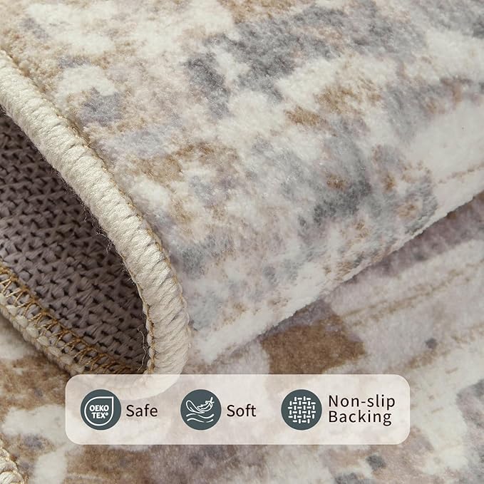 6x9 Washable Area Rug for Living Room, Modern Abstract Large Boho Rugs for Office, Dining Room, Kids Room, Farmhouse, Durable Low Pile Non Slip Carpet for High Traffic Areas, Beige Grey