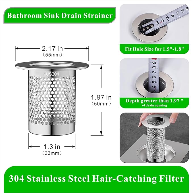 304 Stainless Steel Hair Catcher Floor Drain Bathroom Sink Drain Strainer Drain Filter (1 Piece, S-2)