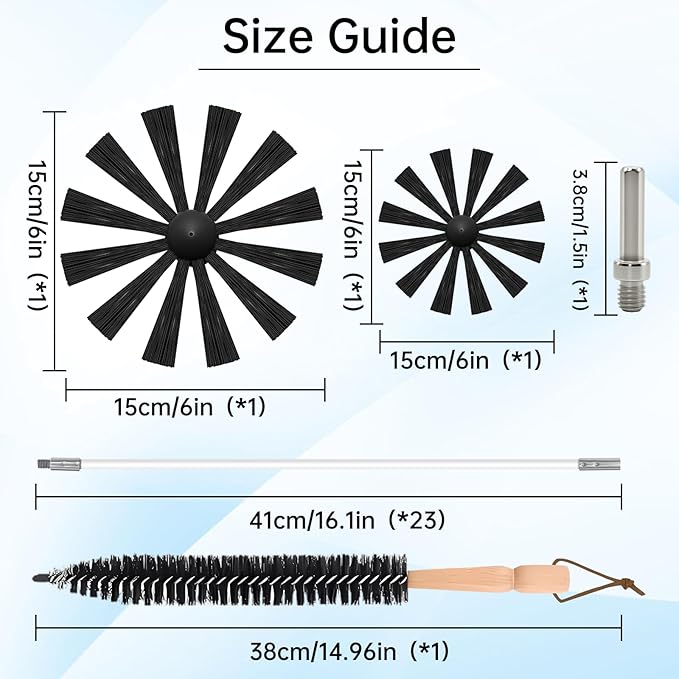 30 Feet Dryer Vent Cleaner Kit, Duct Cleaning Brush with 23 PP Rods and 4-Inch and 6-Inch Dryer Vent Brush, Dryer Cleaning Kit Suitable for Dryer Duct Cleaning Kit for Chimneys, Pipes,Dryers,Crevices