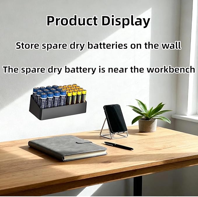 Battery Storage Organizer Battery Storage Box Black Fits 16 AAA & 12 AA Batteries Divided Battery Holder Fits Wall,Cabinets,Drawers (Case Not Includes Batteries)