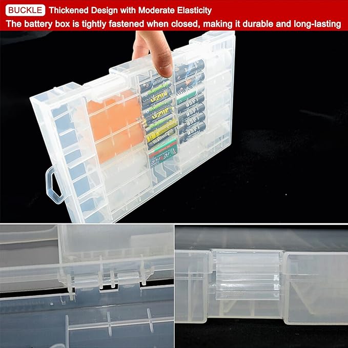 Fielect AAA/AA/C/D Battery Storage Case Holder Organizer Box Transparent