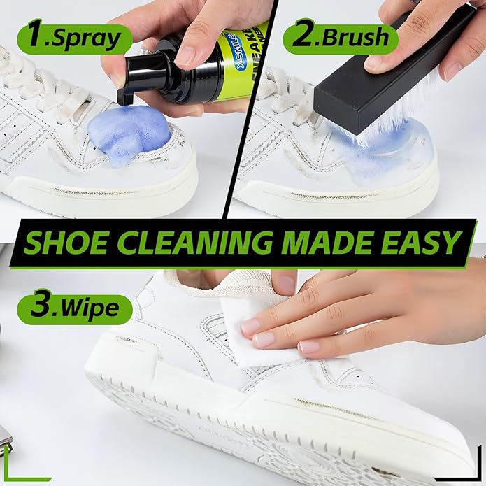 X-SMILE Sneaker Cleaning Kit, Foam Cleaner for White Shoes, PU & Synthetic, Canvas, Mesh & Rubber, Brush, Towel & Wipe 100ml