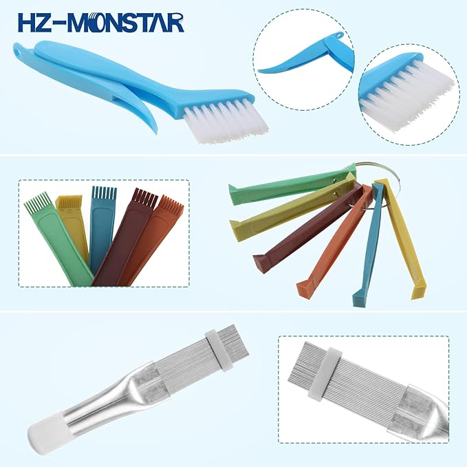 5PCS Air Conditioner Condenser Fin Comb Set, 3Pcs Fin Comb Condenser Fin Straightener, 2Pcs Coil Cleaner Fin Comb, Air Conditioner Fin Comb, AC Fin Comb and Brown Brush Air Conditioner Fin