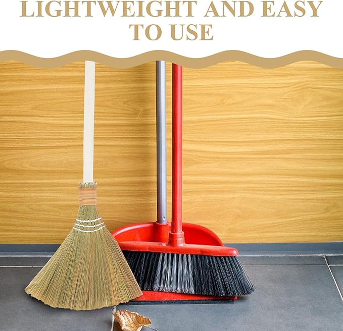 2pcs Handwoven Soft Bristle Indoor Brooms with Detachable Handle, Lightweight 74cm Grass Cleaning Brush Set for Household Dust Sweeping