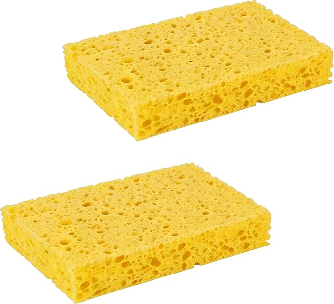 Multi-Use Cellulose Kitchen Sponges Compressed Cellulose Sponges, Non-Scratch, Dish Sponge for Kitchen Bathroom Cars, Funny Cut-Outs DIY (2, Yellow)
