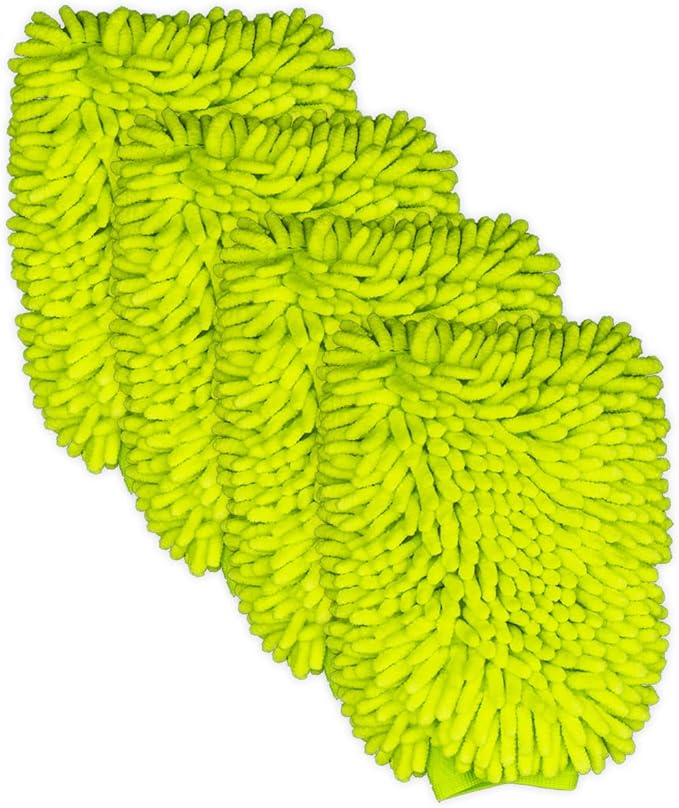 4 Pack Microfiber Car Wash Mitt | Ultra-Soft Chenille | Car Wash Detailing | Dual Sided Sponge Glove | Scratch-Free | Auto Care Brush Mitt | Great for Cars, Trucks, Motorcycles & More