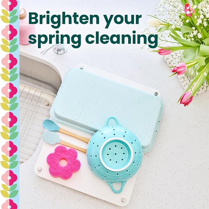 Scotch-Brite Brite Blooms Extra Gentle Scrub Sponge, Dishwasher-Safe Kitchen Sponge for Cleaning Delicate Surfaces, Pink Spring Flower Dish Sponges Made with 100% Recycled Fibers