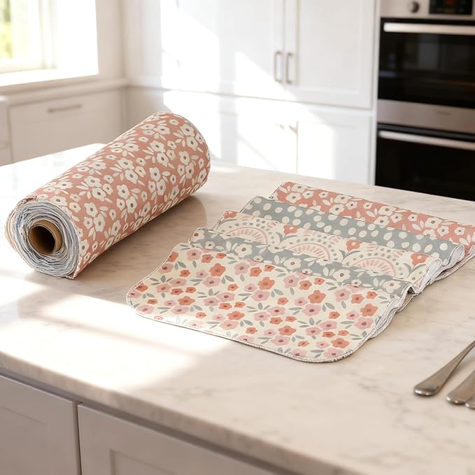 25 Pack Reusable Tissue Paperless Towel Roll Washable Cotton for Kitchen Towels Zero Waste Products Replacement Tissue (RT-D)