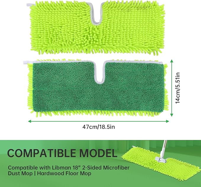 18" 2-Sided Mop Pads for Libman 18" 2-Sided Microfiber Dust Mop | Hardwood Floor Mop - Dual-Action Flip Mop - Double Sided Replacement Pad for Dry/Wet Use - Hard Surface Floor Duster Mop Head - 3Pack