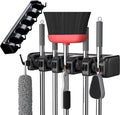 Wall Mount Broom and Mop Holder, Heavy Duty Long Handle Garden Tool Organizer with Hooks & Slots, Garage Storage Wall Hanger for Shovel, Rake, Kitchen, Laundry & Shed