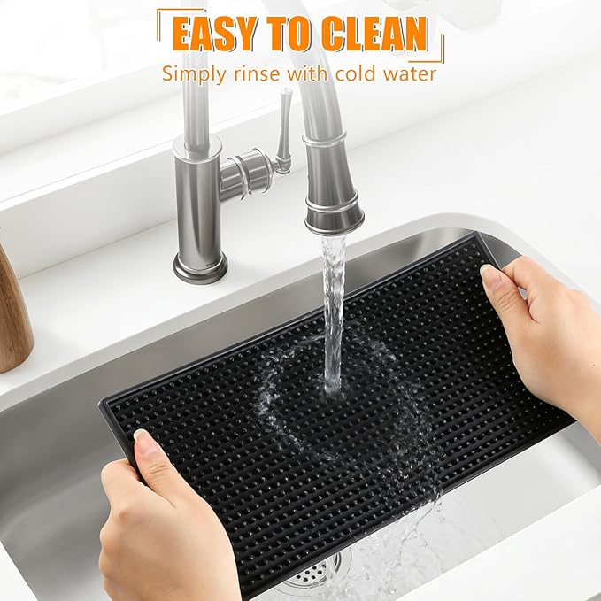 2 Pack Bar Mat, 6" x 12" Bar Mats for Countertop, Non Slip Spill Proof Service Mat, Rubber Dish Drying Mat for Coffee Bar, Bartending, Home Kitchen & Restaurant