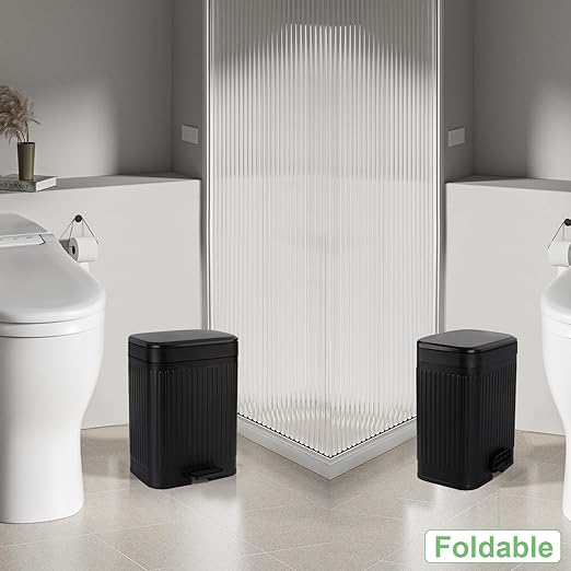 rejomiik Small Bathroom Trash Can with Lid 2.1 Gallon Soft Close Step Slim Garbage Can Waste Bin for Office, Bedroom, Kitchen, Black