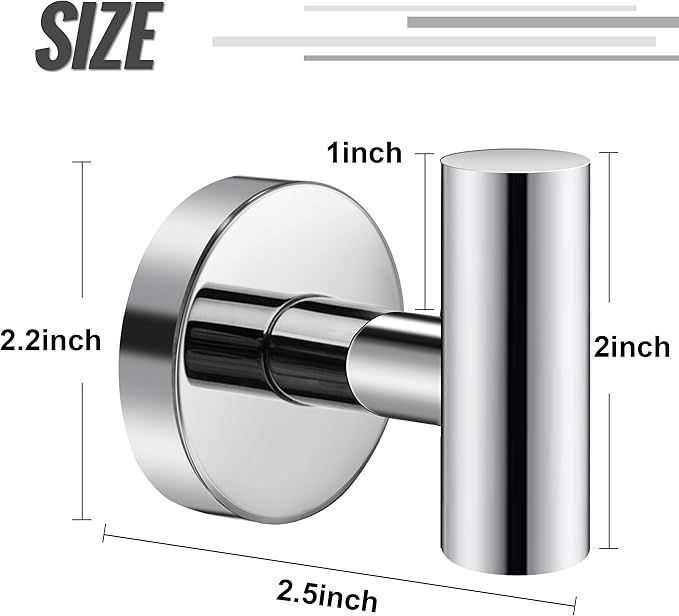 Towel Hooks, SUS 304 Stainless Steel Hooks, Heavy Duty Door Hanger Towel Robe Clothes Cabinet Closet Sponges Hook for Bathroom Kitchen Garage Gotel (Chrome, 4 Pcs)
