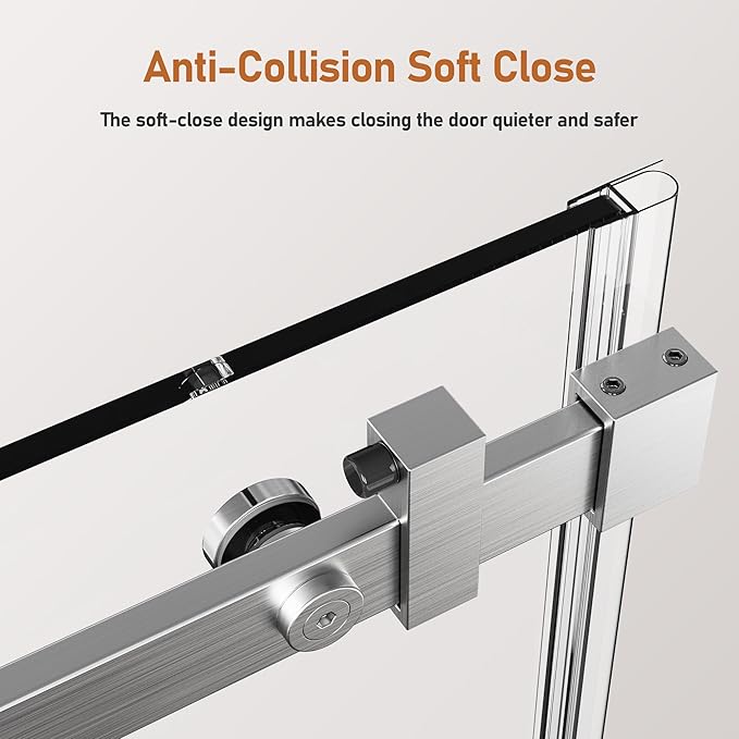 50-54 Inch Frameless Sliding Shower Door, 76" Height, 5/16" (8mm) Clear Tempered Glass, Smooth Gliding Track & Anti-Jumping System, Stainless Steel Brushed Nickle Finish
