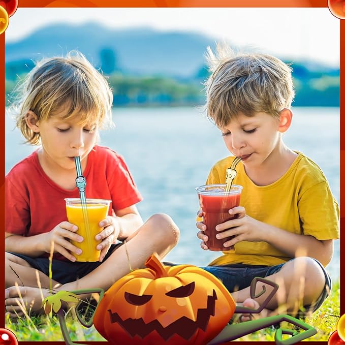6 Pcs Skull Glass Straw Reusable Straws Shatter Resistant with 2 Cleaning Brushes Multicolor Clear High Borosilicate Glass Straws for Kids Adults Smoothies Juice (Skull, 8 Inch)