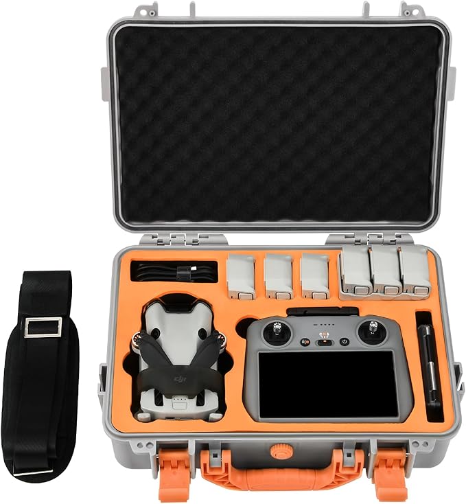 Hard Case for DJI Mini 4 Pro: IP67 Waterproof Carrying Cases for Mini 4/3 Pro/3 Drone Fly More Combo RC 2/RC Smart Controller | Storage Box for Propellers Accessories (Case Only) (Gray)