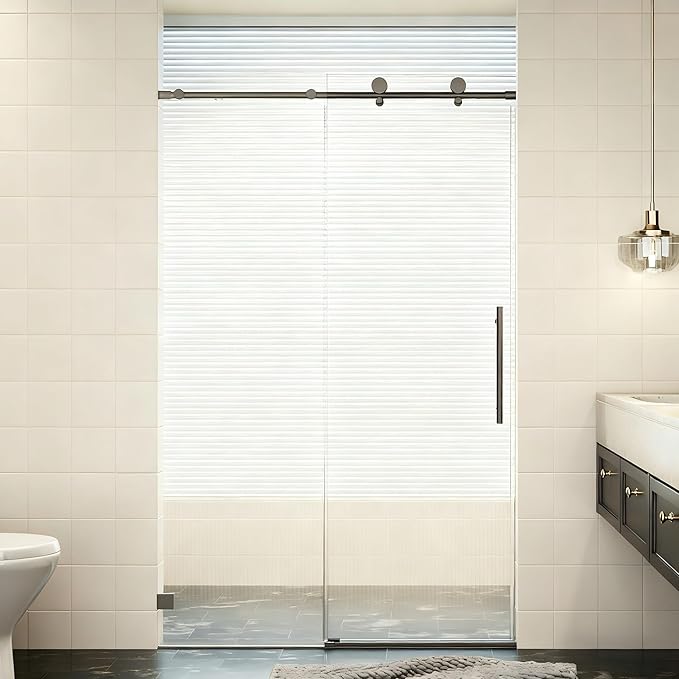 46-48" W x 76" H Frameless Sliding Shower Door, Bathroom Soft-Close Shower Glass Doors with 5/16" (8mm) SGCC Tempered Glass and Stainless Steel Hardware, Reversible Installation, Matte Black