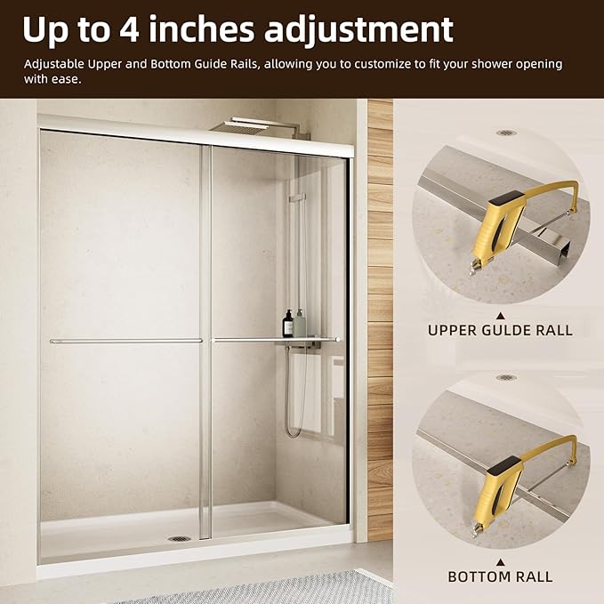 Shower Door,44-48" W x 70" H Semi-Frameless Double Sliding Shower Doors with 1/4'' (6mm) Clear SGCC Tempered Glass Shower Panel,Chrome Finish