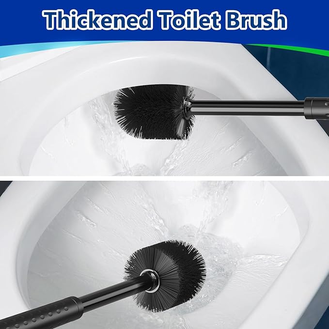 Toilet Brush and Plunger Set: 2-in-1 Heavy Duty Toilet Plunger and Bowl Brush Combo with Holder for Bathroom Cleaning - Black