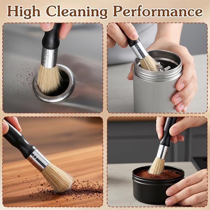 2 PCS Coffee Grinder Cleaning Brush, Natural Wooden Handle and Bristles Espresso Machine Cleaner Tool Coffee Bar Accessories Coffee Brush
