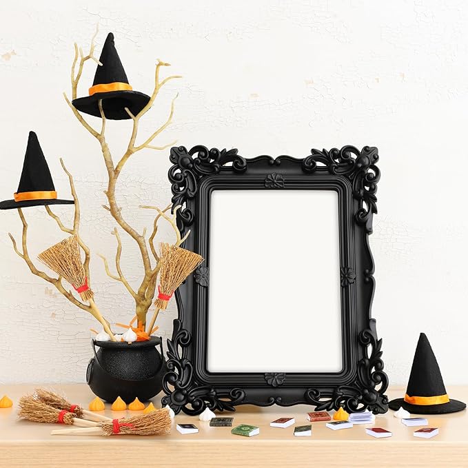 36 Pieces Mini Halloween Decorations 12 Mini Felt Witch Hats 12 Small Brooms 12 Miniature Dollhouse Books Tiny Witch Accessories Set for DIY Crafts Halloween Party Decor Supplies