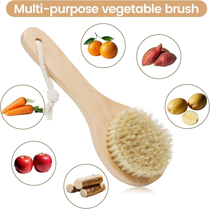 8 Inch Vegetable Brush, Multi-Purpose Heavy Duty Scrub Brush, Potato Mushroom Veggie Brush Scrubber with Hang Loop, Fruits Vegetable Brushes Scrubber for Fruits, Vegetables, Tiles, More, Dishwasher