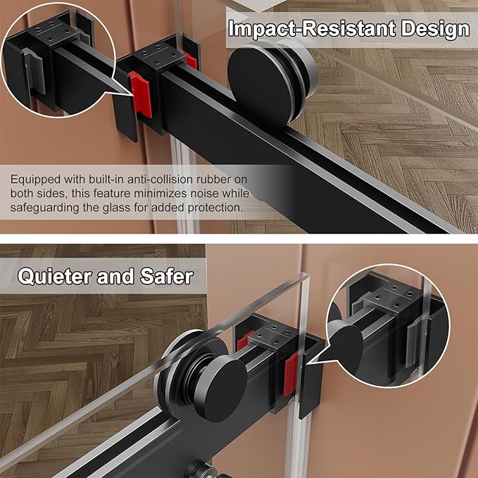 56-60" W x 60" H Double Sliding Bathtub Shower Door, 5/16" (8mm) Tempered Glass Frameless Bypass Shower Glass Door for Tub, Double Nano Coating, Pull Towel Rack (Black)