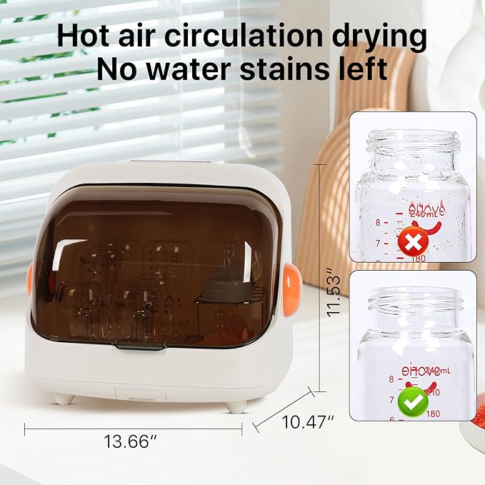 Transparent Baby Bottle Drying Rack with Double Lid and Removable Drain Tray Dust-Proof Storage Box