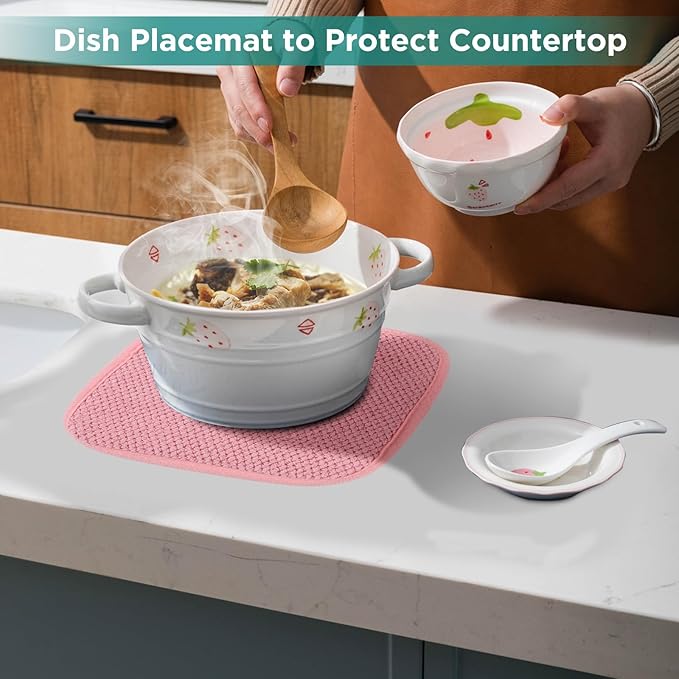 Microfiber Dish Drying Mat, Super Absorbent Kitchen Dish Drying Pad, Reversible for Countertop, 7*7 inch Pink