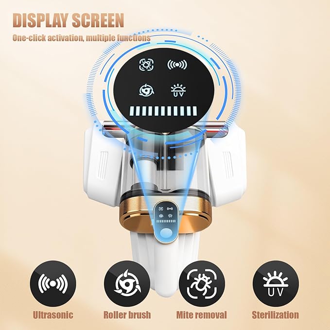 Mattress Vacuum Cleaner, Bed Vacuum Cleaner with HEPA Filter, 13Kpa Suction, UV-C Light, Double Cup Handheld Vacuum for Bed, Sofa, Pillows, Cribs (120W Wireless)