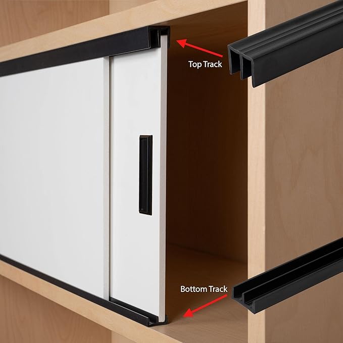 1/4" Panel Sliding Door Track - 48" Black Plastic Upper & Lower Set, USA Made, Pack of 1 - Outwater